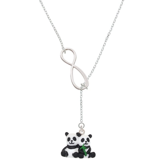 Delight Jewelry Resin Panda Bear Best Friends Silver tone Elegant Infinity Lariat Necklace