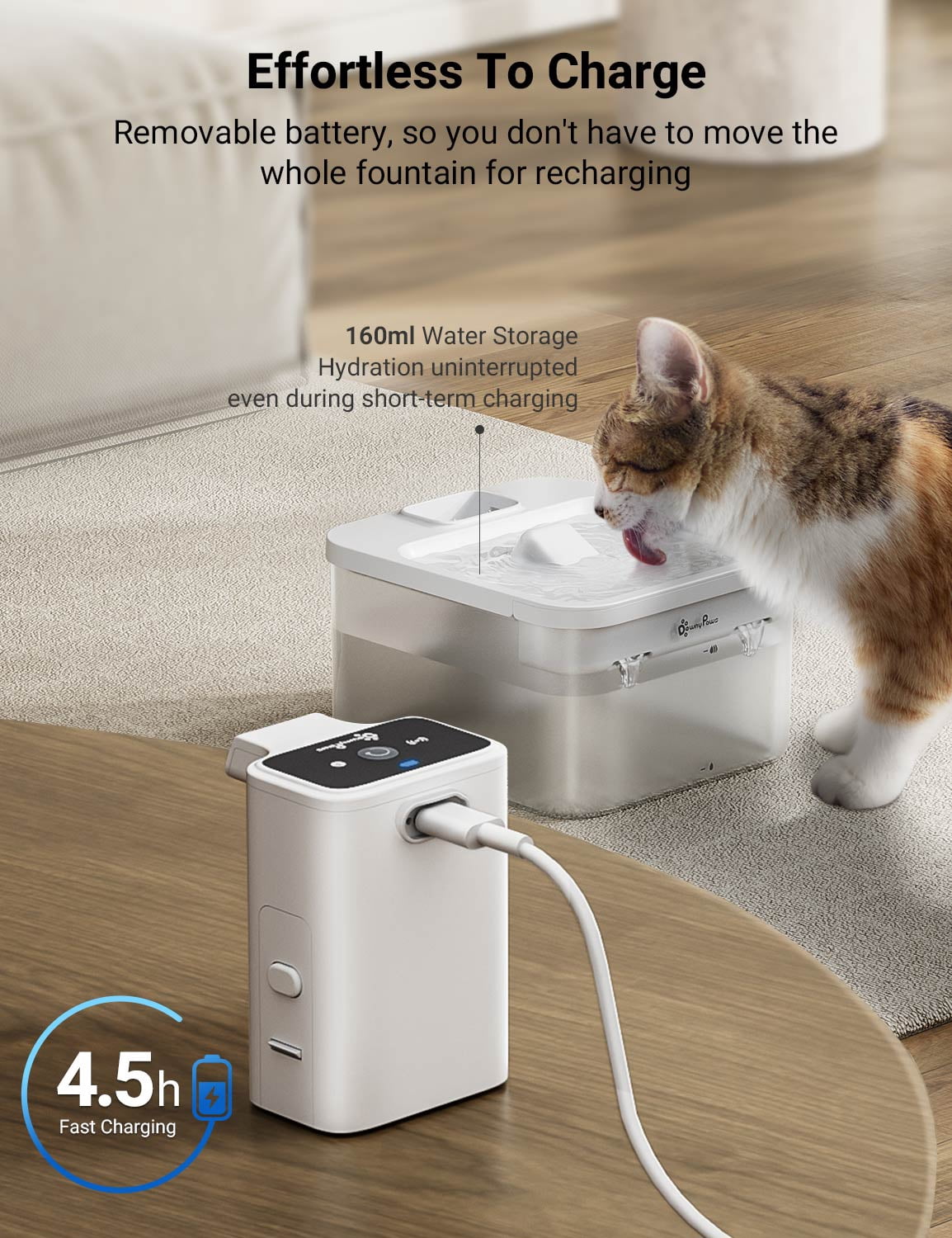 DownyPaws Wireless Cat Water Fountain White