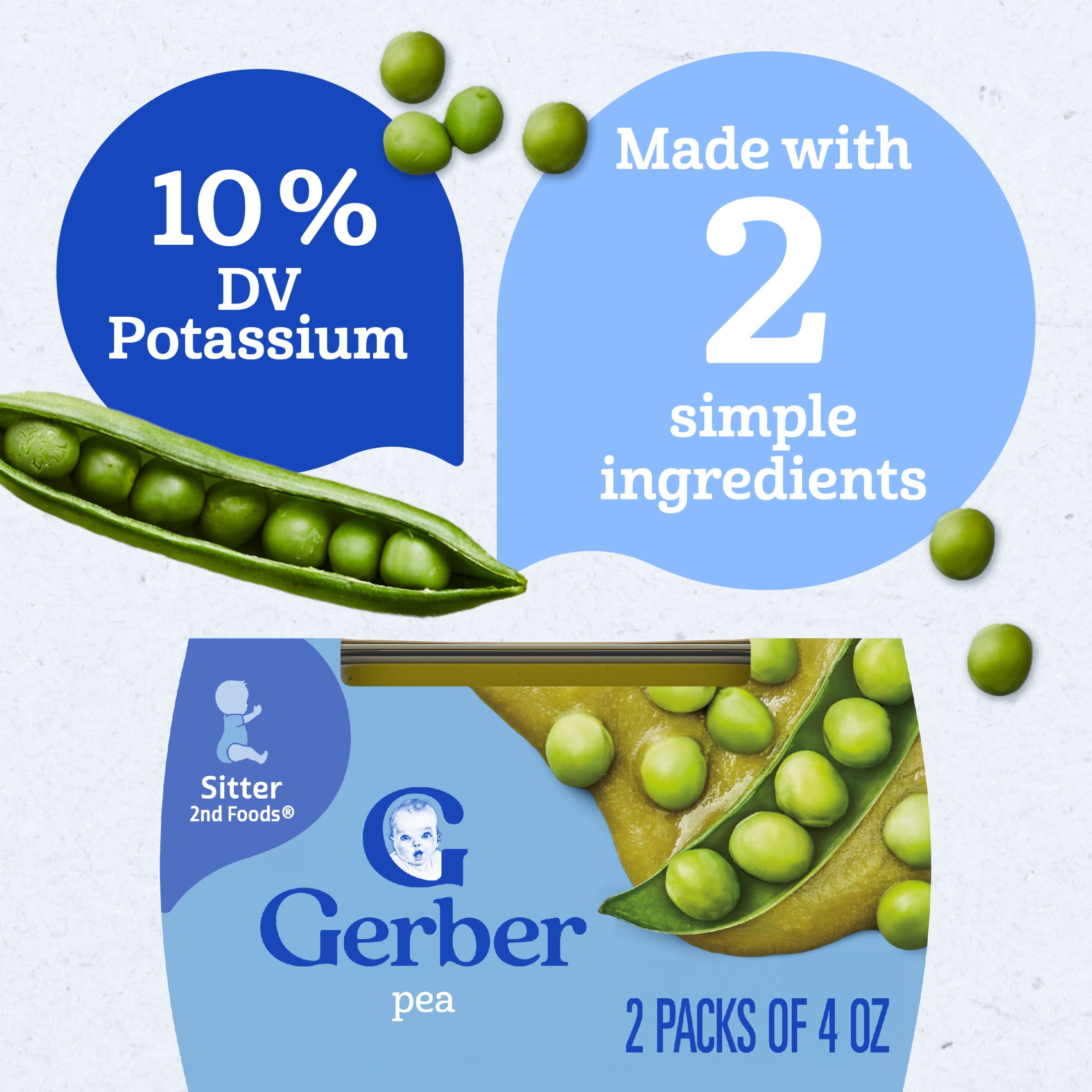 (12 pack) Gerber 2nd Foods Natural for Baby Baby Food, Pea, 4 oz Tubs (2 Pack)