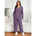 thumbnail image 3 of SHOWMALL Plus Size Outfit Sets for Women – 2 Piece Lounge Set, Purple 4X Long Sleeve Ribbed Top and Pants with Pockets, Ideal Gift for Home or Travel, 3 of 8