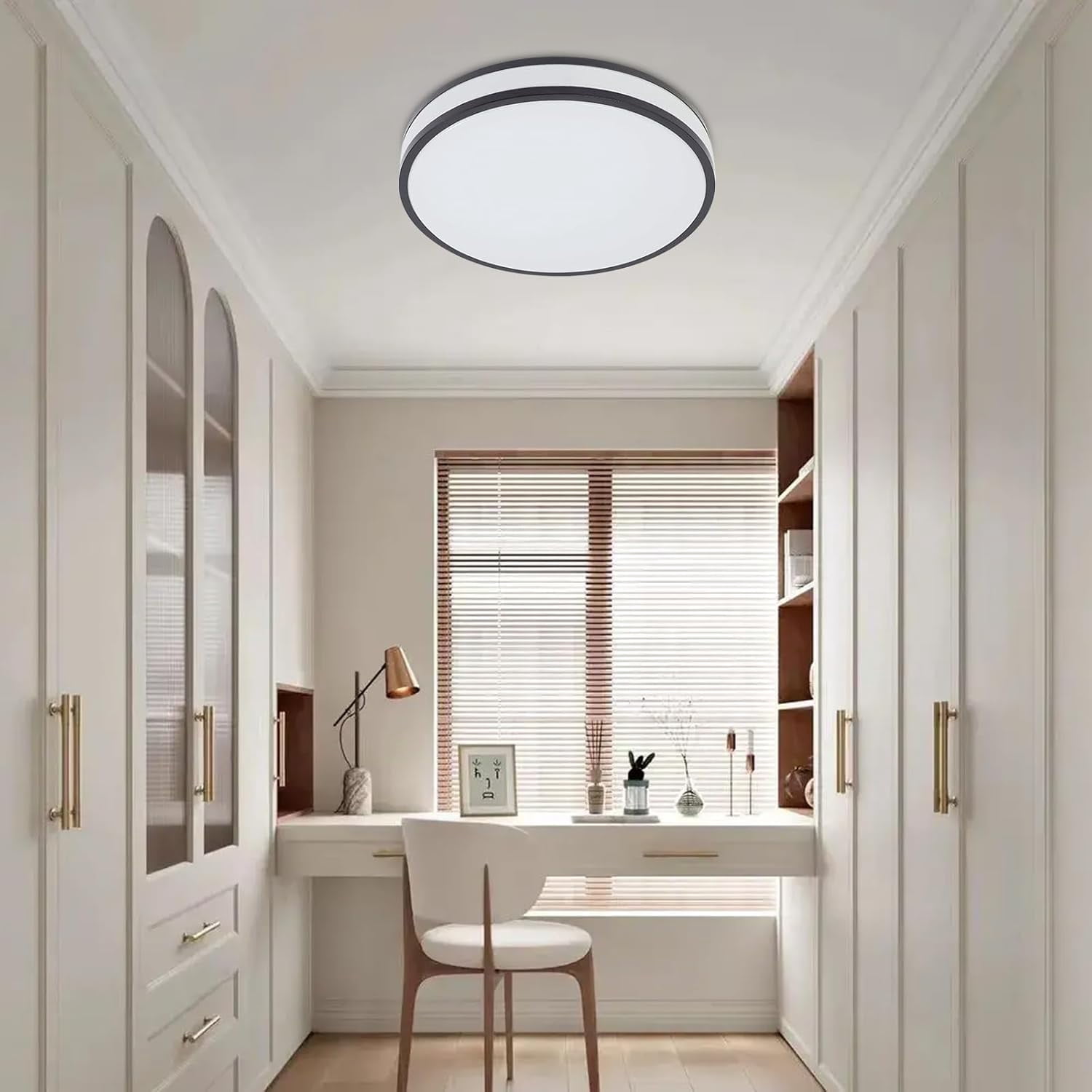 Flush Mount LED Ceiling Light, Round Modern Ceiling Lamp 15 Inch Wide Ceiling Lamp Ceiling Lighting Fixtures Dimmable Black Lights for Bedroom Kitchen Hallway