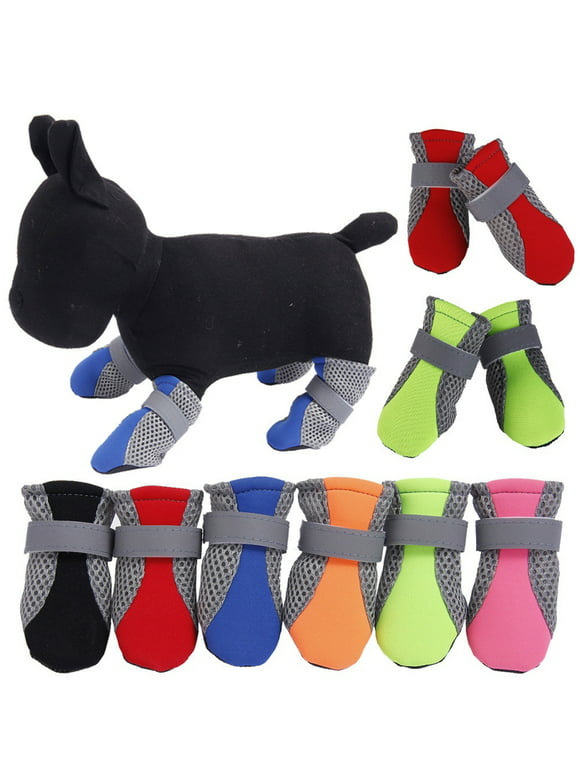 4Pcs Pet Dog Shoes Non-slip Soft Sole Breathable Mesh Adjustable Straps Boots,Black