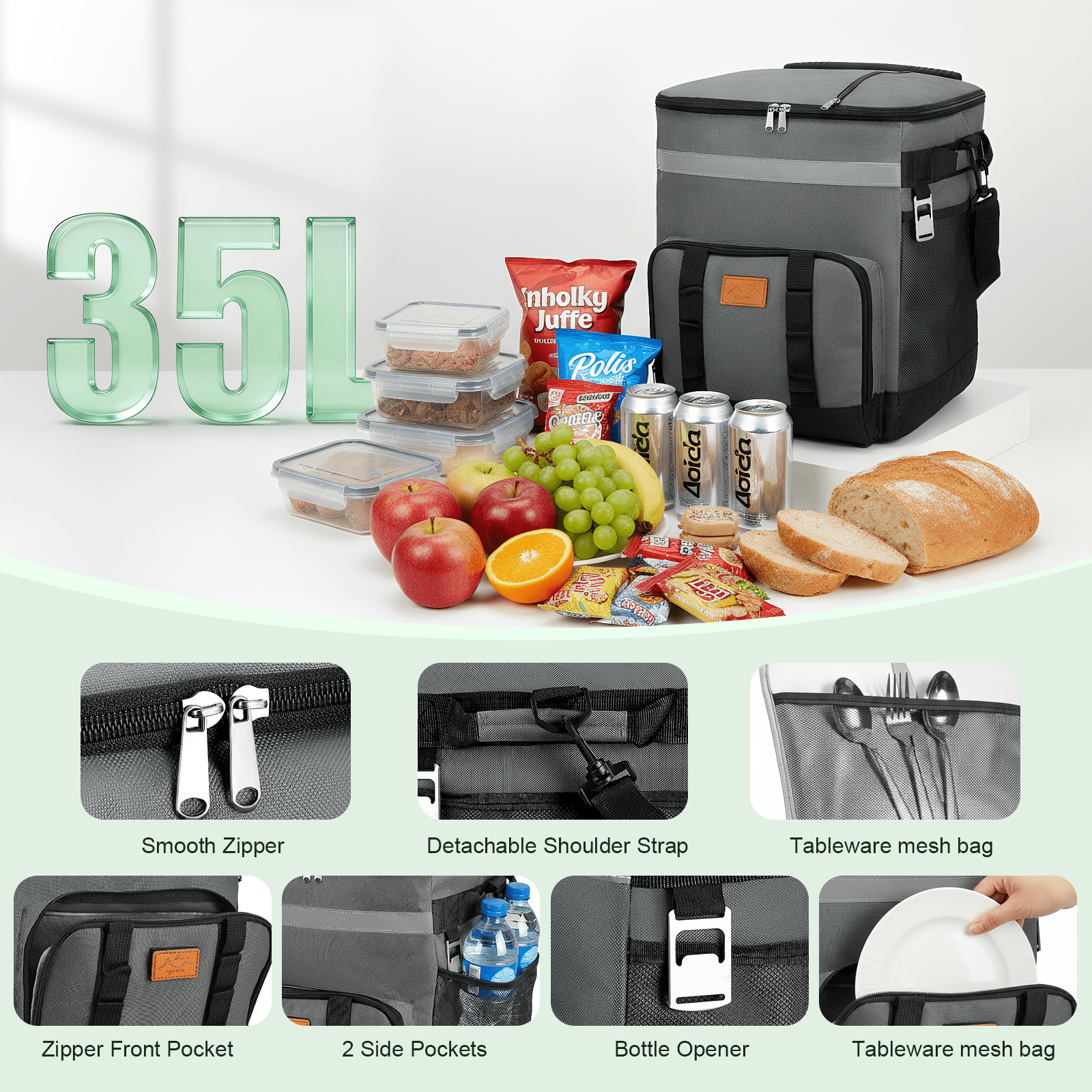 AMTPM Cool Bag 35L Insulated Cooler Bag Waterproof Picnic Thermal Bag For Camping, Travel, Grocery Shopping & Fishing