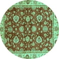 thumbnail image 1 of Ahgly Company Machine Washable Indoor Round Oriental Turquoise Blue Traditional Area Rugs, 7' Round, 1 of 4