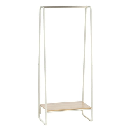 Control Garment - IRIS Metal Garment Rack with Wood Shelf, White and Light Brown