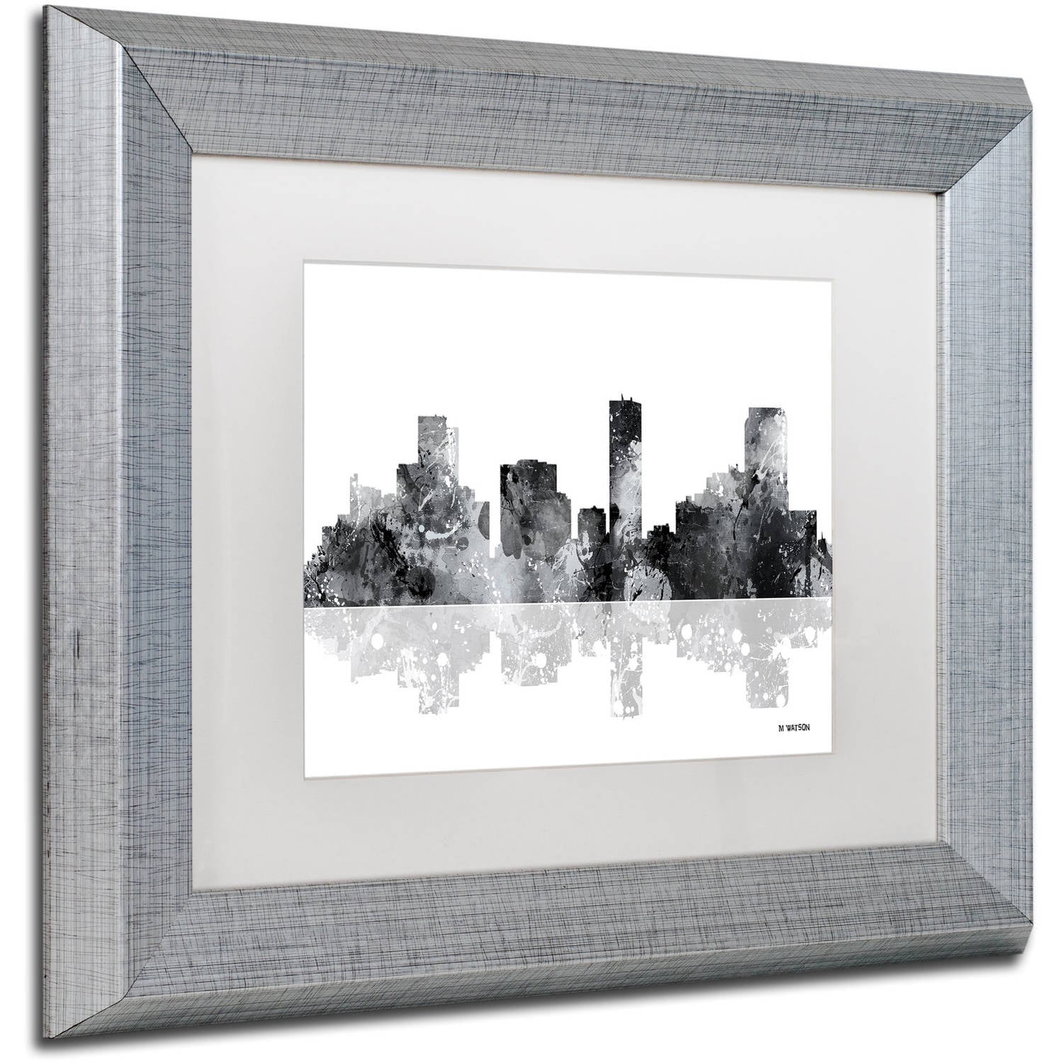 Trademark Fine Art "Denver Colorado Skyline BG-1" Canvas Art by Marlene Watson, White Matte, Silver Frame