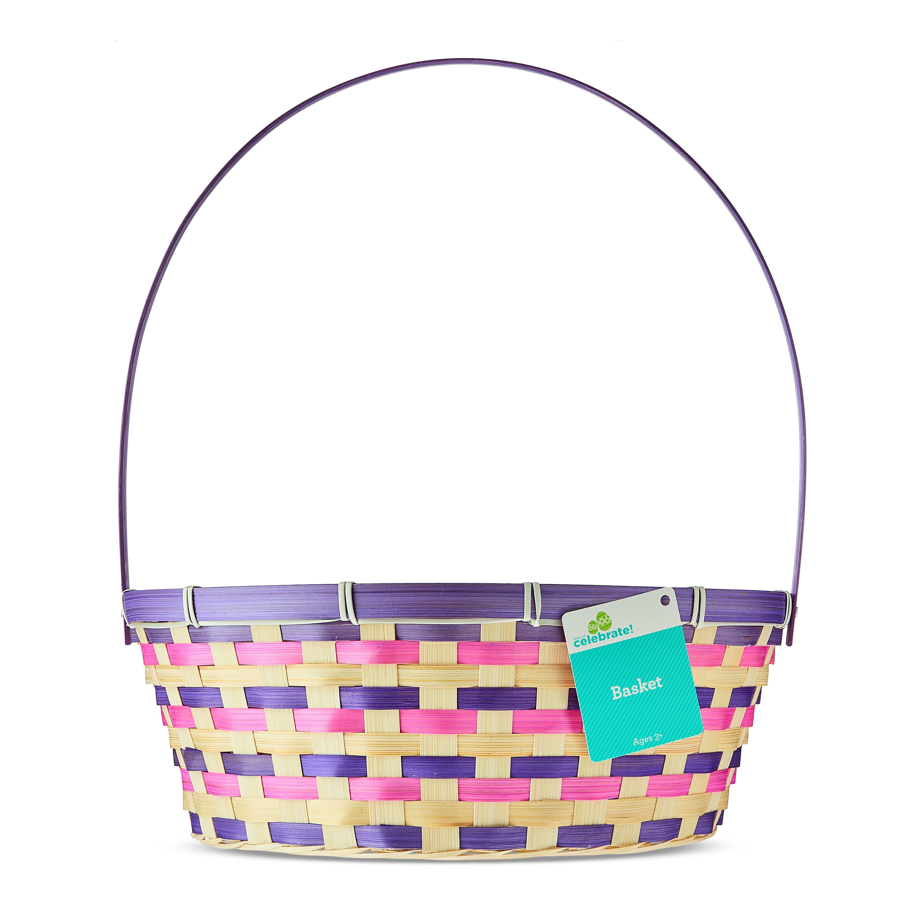 Round Bamboo Basket, Pink and Purple, 13.5" x 16", Easter by Way To Celebrate