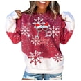 thumbnail image 2 of PVCS Femmes Col Rond Noël Manches Longues Hauts Blouse Chandail Chandail en Molleton, 2 of 5