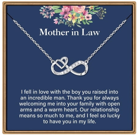 Turandoss Infinity Heart Necklace Mother in Law Gifts from Daughter in Law 925 Sterling Silver Chain 14K White Gold Plated Personalized Jewelry Mothers Day Birthday Gifts for Women Her