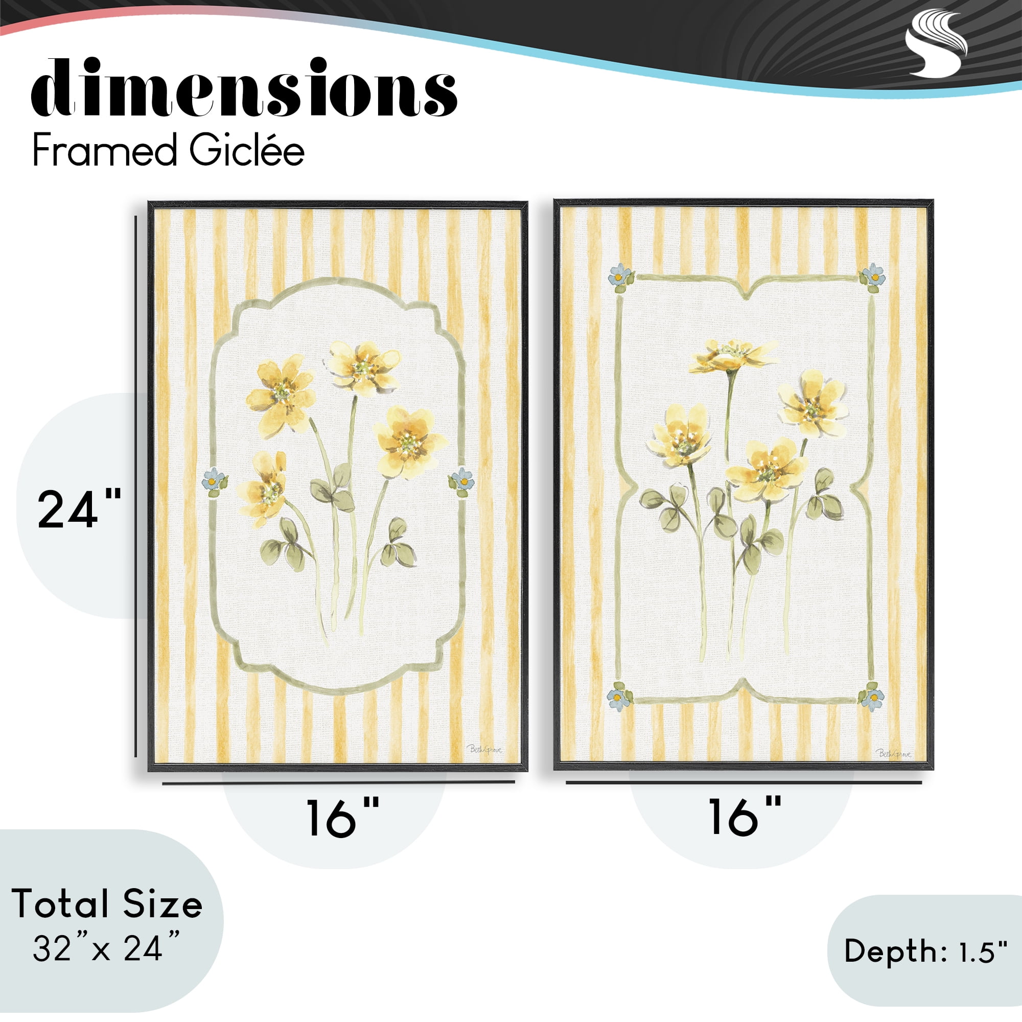Stupell Industries Sweet Honey Blooms 2 Piece Black Framed Giclee Art Set, design by Beth Grove