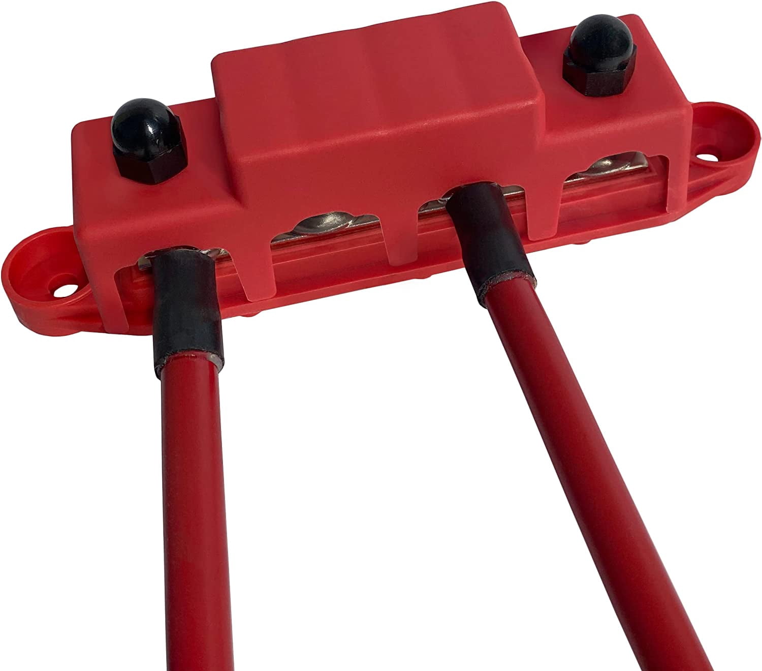3/8" 4 Post Power Distribution Block Bus Bar with Cover M10 - 250 Amp Rating – Marine Bus Bar, Automotive, and Solar Wiring – Battery Terminal Distribution Block (3/8", Red & Black)