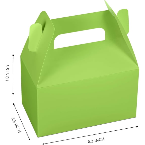 UYGDUY-24 Pack Green Paper Gable Boxes with Handles - Treat & Goodie Box for St. Patrick's Day, Nature-Themed Party Favors