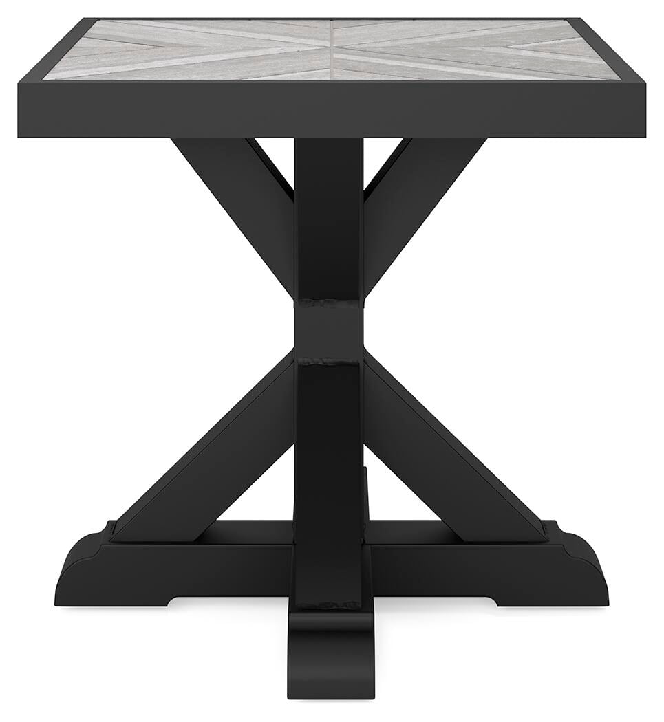 Signature Design by Ashley Beachcroft Farmhouse Outdoor End Table, Black/Light Gray