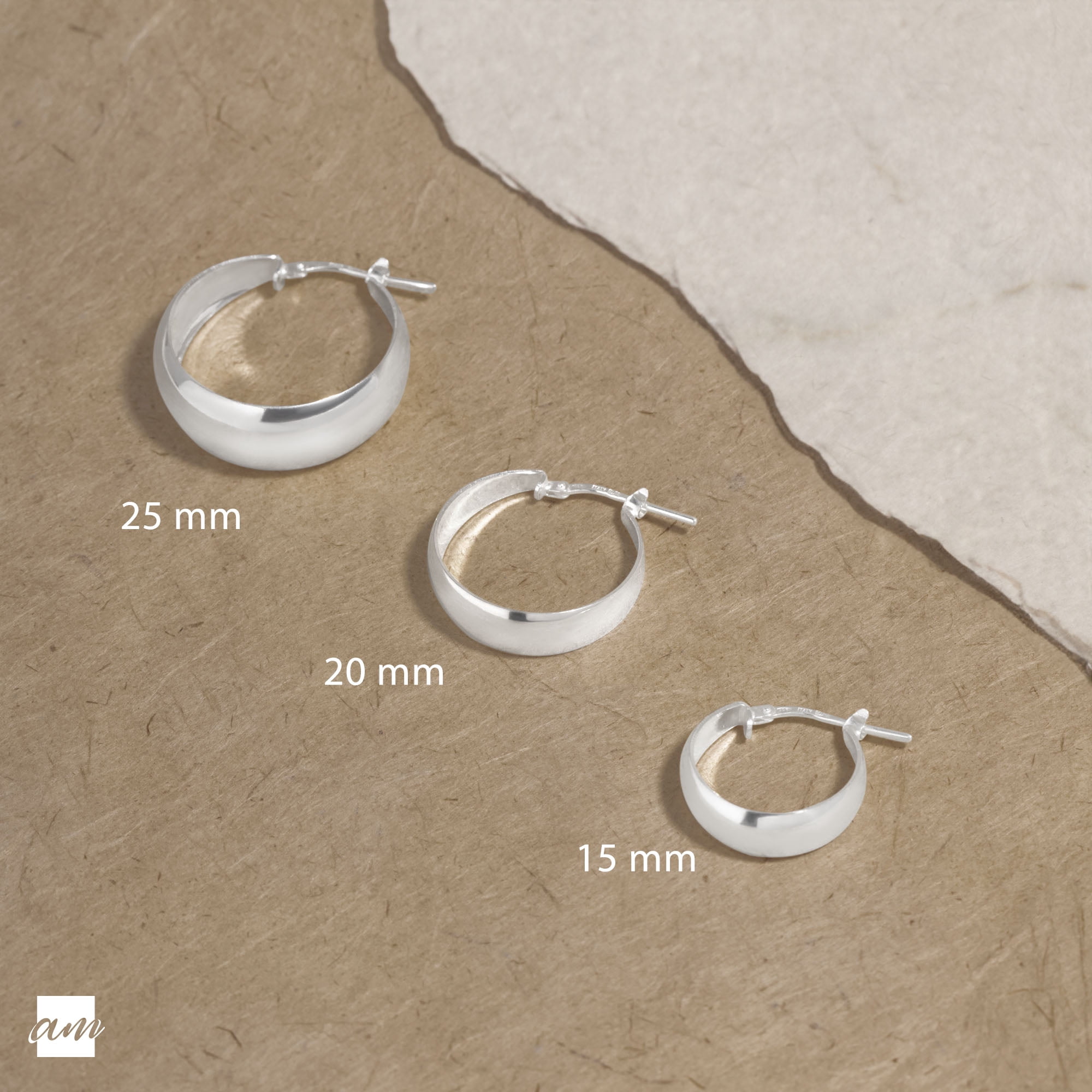 Amberta Women 925 Sterling Silver Chunky Hoop Earrings: Sterling Silver Chunky Hoop Earrings 25 mm