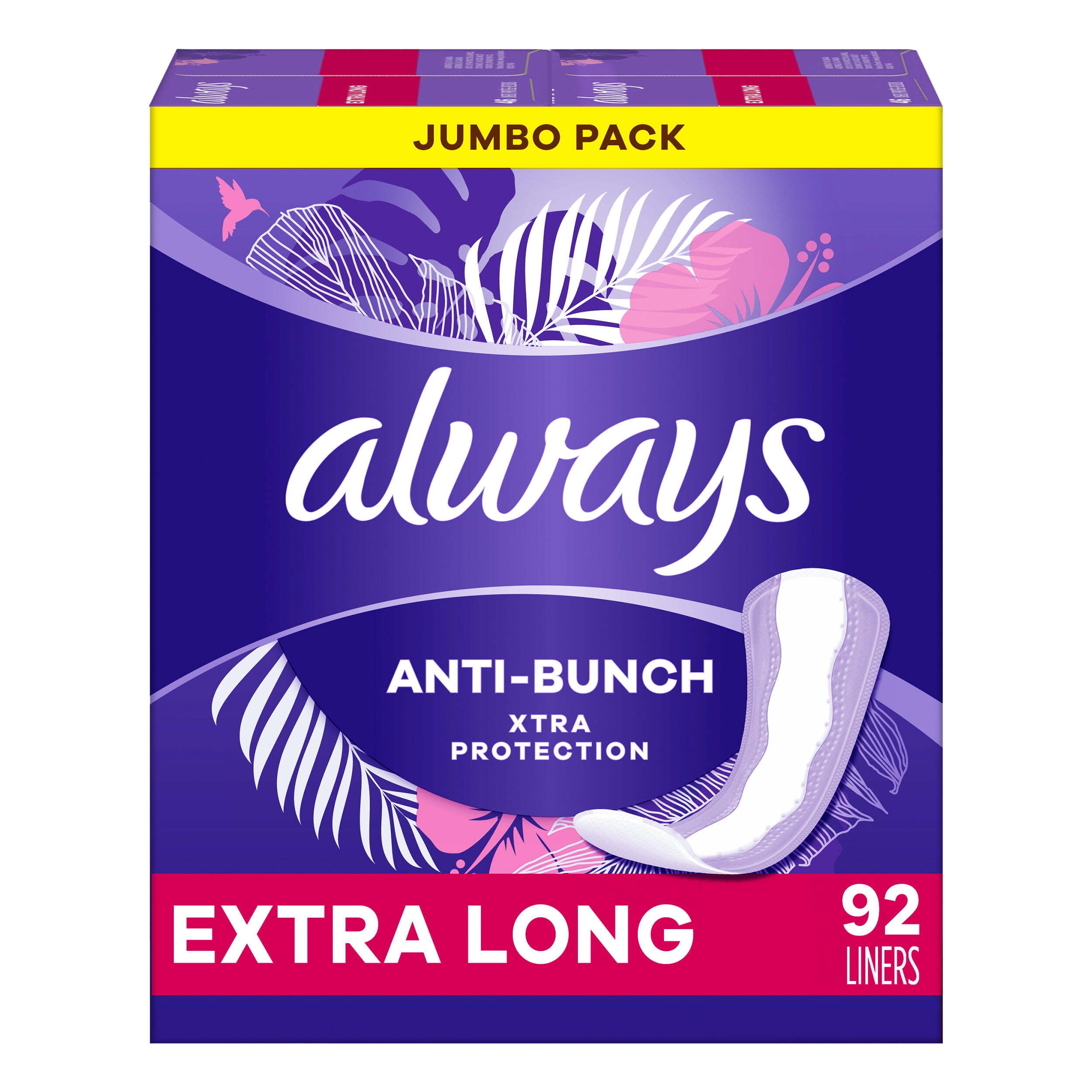 Always Anti-Bunch Xtra Protection Daily Liners Extra Long Absorbency, 92 Count