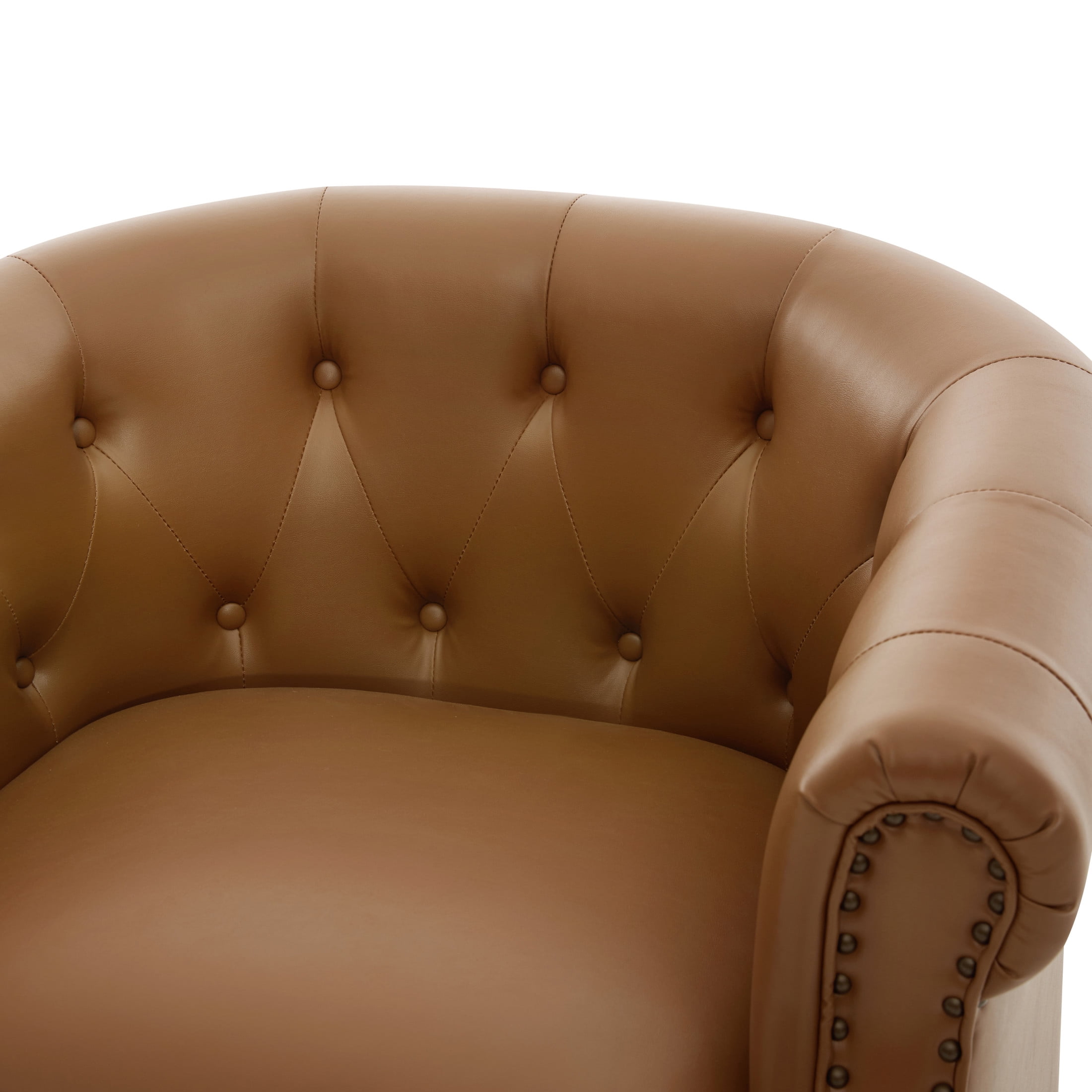Christopher Knight Home 360° Swivel Modern Accent Chair, PU Leather Barrel Chair with Wood Base, Brown