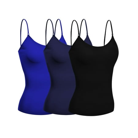 

Basic Women Short Cami Built-In Shelf Bra - 3 Pk - Black Navy Royal Large