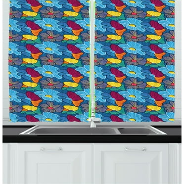 Flower Curtains 2 Panels Set, Artistic Foliage Petals in Vibrant Colors Reflecting Lively Spring Nature Concept, Window Drapes for Living Room Bedroom, 55W X 39L Inches, Multicolor, by Ambesonne