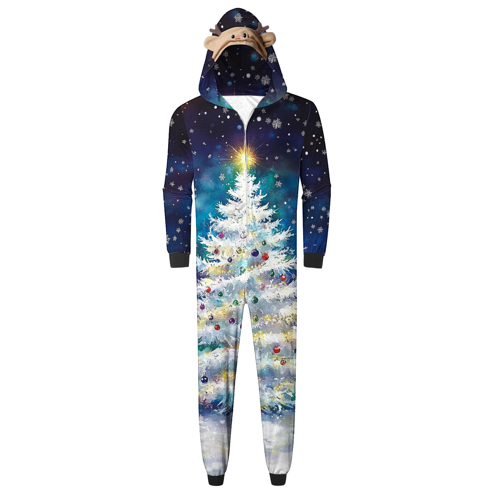 SwiftWear Christmas Matching Family Onesie Pajamas Long Sleeve One Piece Pajamas with Cute Elk Antler Hood Cozy Sleepwear
