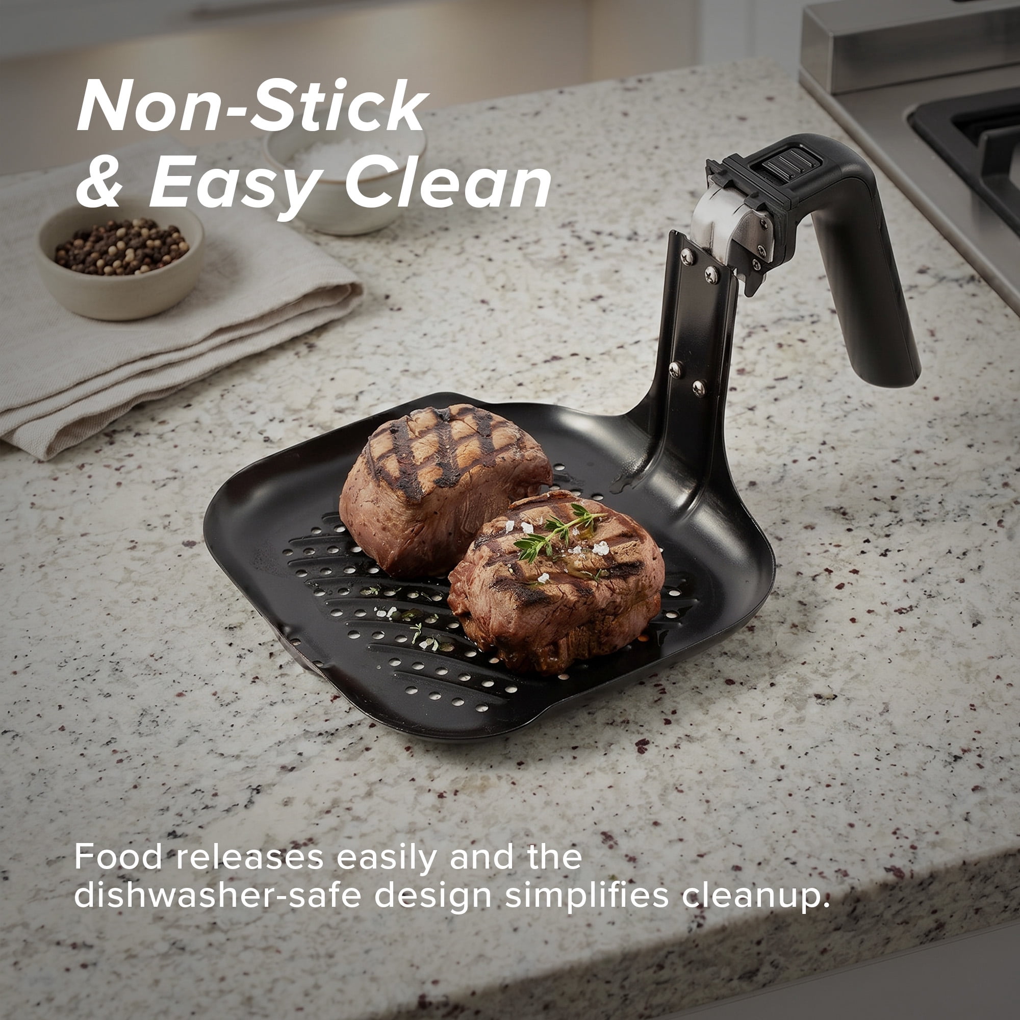 NuWave Brio 6 Quart Brio Air Fryer Grill Pan Accessory, Smokeless Indoor, Bbq, Safe, Black