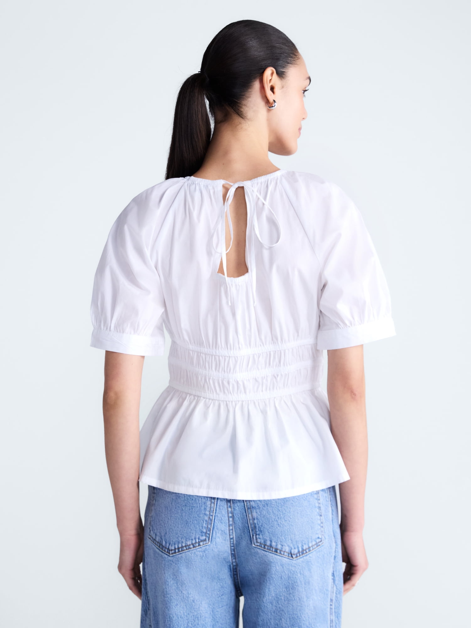 Free Assembly Women's Smocked Cotton Top with Peplum Hem, Sizes XS-XXL