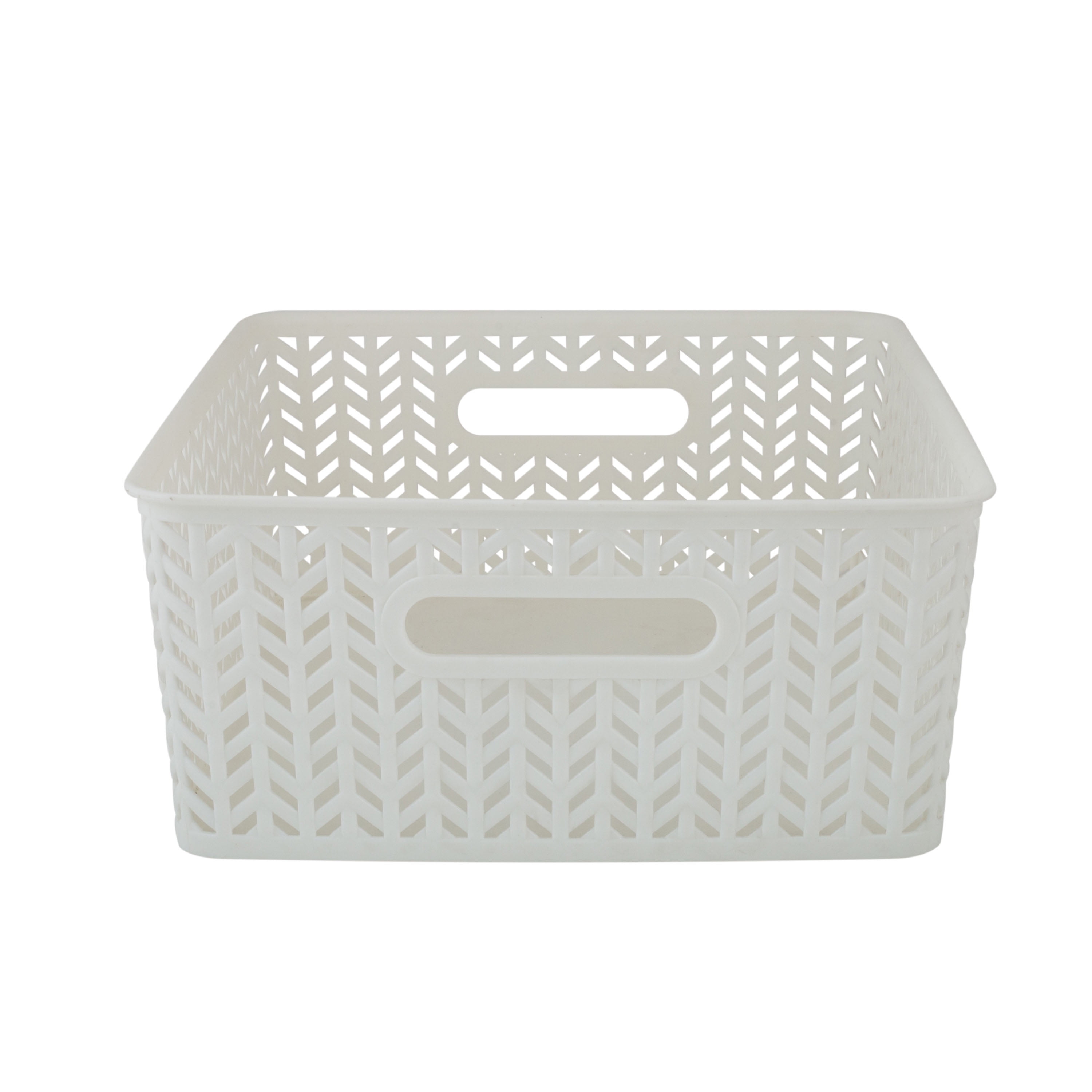Simplify 2 Pack Medium Herringbone Plastic Storage Basket in White