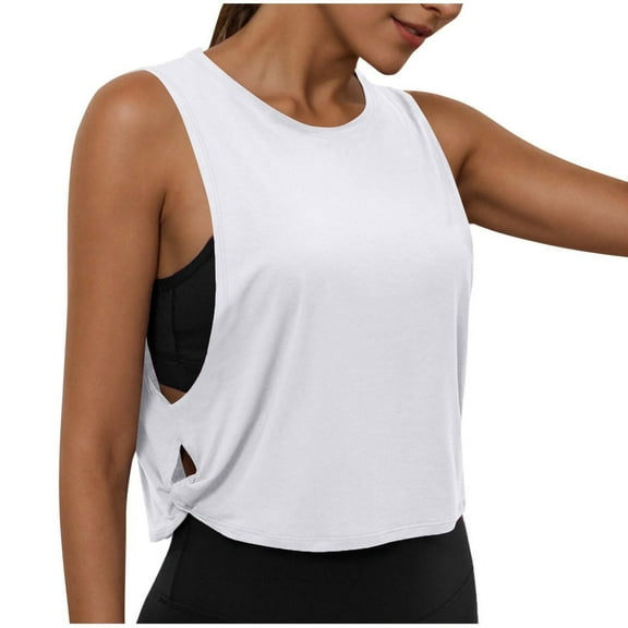 AherBiu Workout Tops for Women Crop Tank Top Sleeveless Crewneck Stretch Comfy Basic Tees Tshirts Camisole
