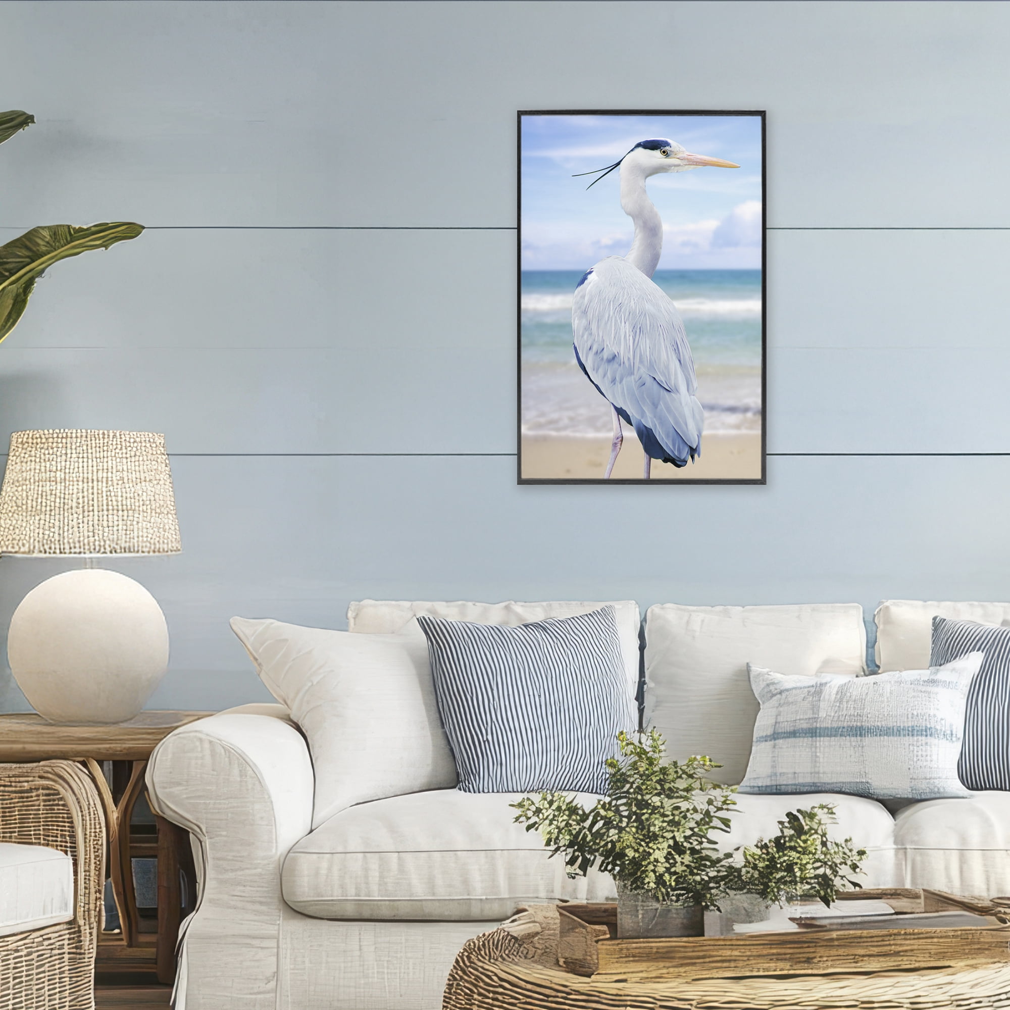 Stupell Industries Vacationing Heron by Seaside Black Framed Giclee Art, design by Marcus Prime