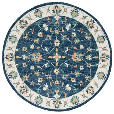 SAFAVIEH Micro-Loop Lavina Medallion Area Rug, Blue/Ivory, 5' x 5' Round