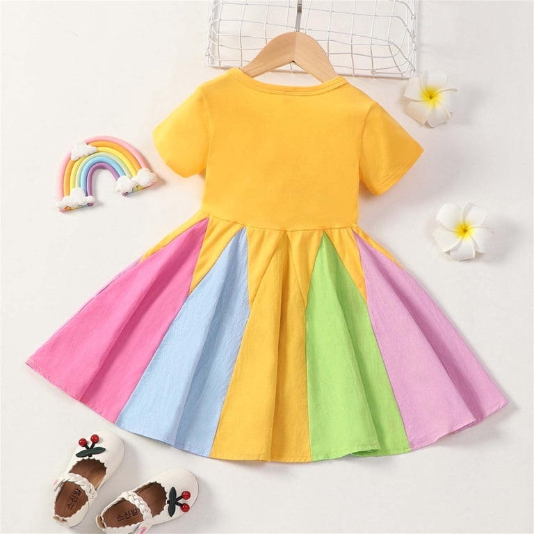 YWDJ Girls Semi Formal Dresses Toddler Kids Baby Girls Fashion Cute Short  Sleeve Sweet Stitching Ruffle Dress Yellow 2-3Years - Walmart.com