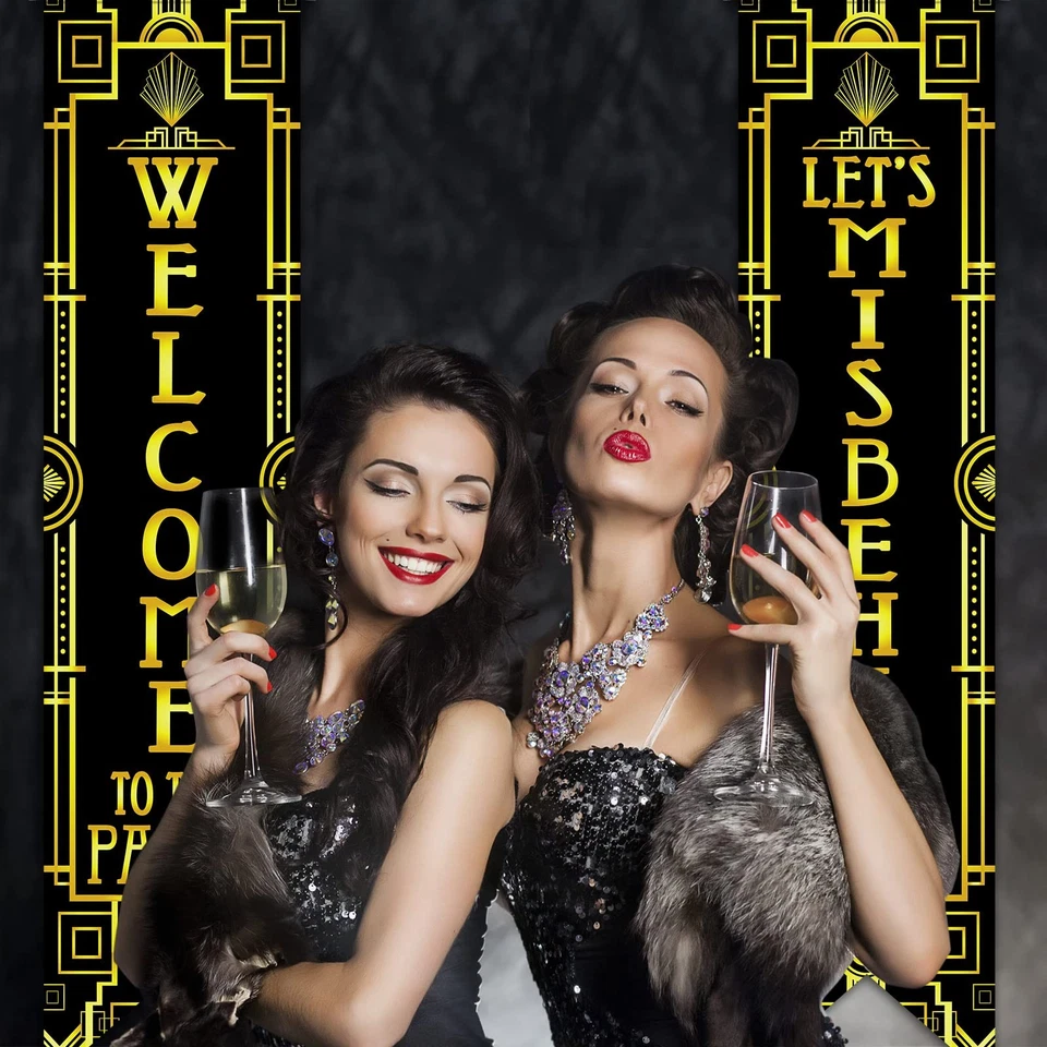 BUTTERFLY- Roaring 20S Party Decorations New Year Porch Signs Black And Gold Banner 1920S