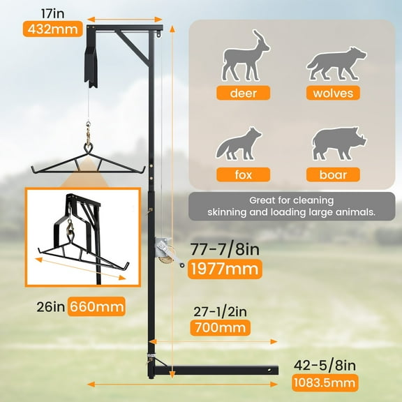2" Hitch Game Hoist 600LB Big Game Hunting Deer Hoist Winch Lift Gambrel Set