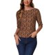 thumbnail image 1 of Camiseta básica de ajuste slim con cuello redondo y mangas de codo para mujer INSPIRE CHIC, camiseta casual impresa S Coffee-Paisley, 1 of 5