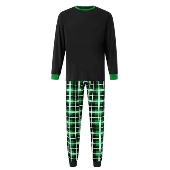 ZHOGXU Family Matching Pajamas Two Piece Long Sleeve Round Neck Plaid Print Top And Pants Comfortable Soft Holiday Festive Homewear Outfits Dad-Green 2Xl