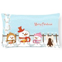 Merry Christmas Carolers Chinese Crested Cream Canvas Fabric Decorative Pillow