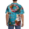 thumbnail image 3 of Fotbe Whimsical Cats and Flowers Scene Camisa Estampada de Manga Corta para Hombre, Casual de Verano, Estilo Playero, Sin Arrugas-4X-Large, 3 of 5