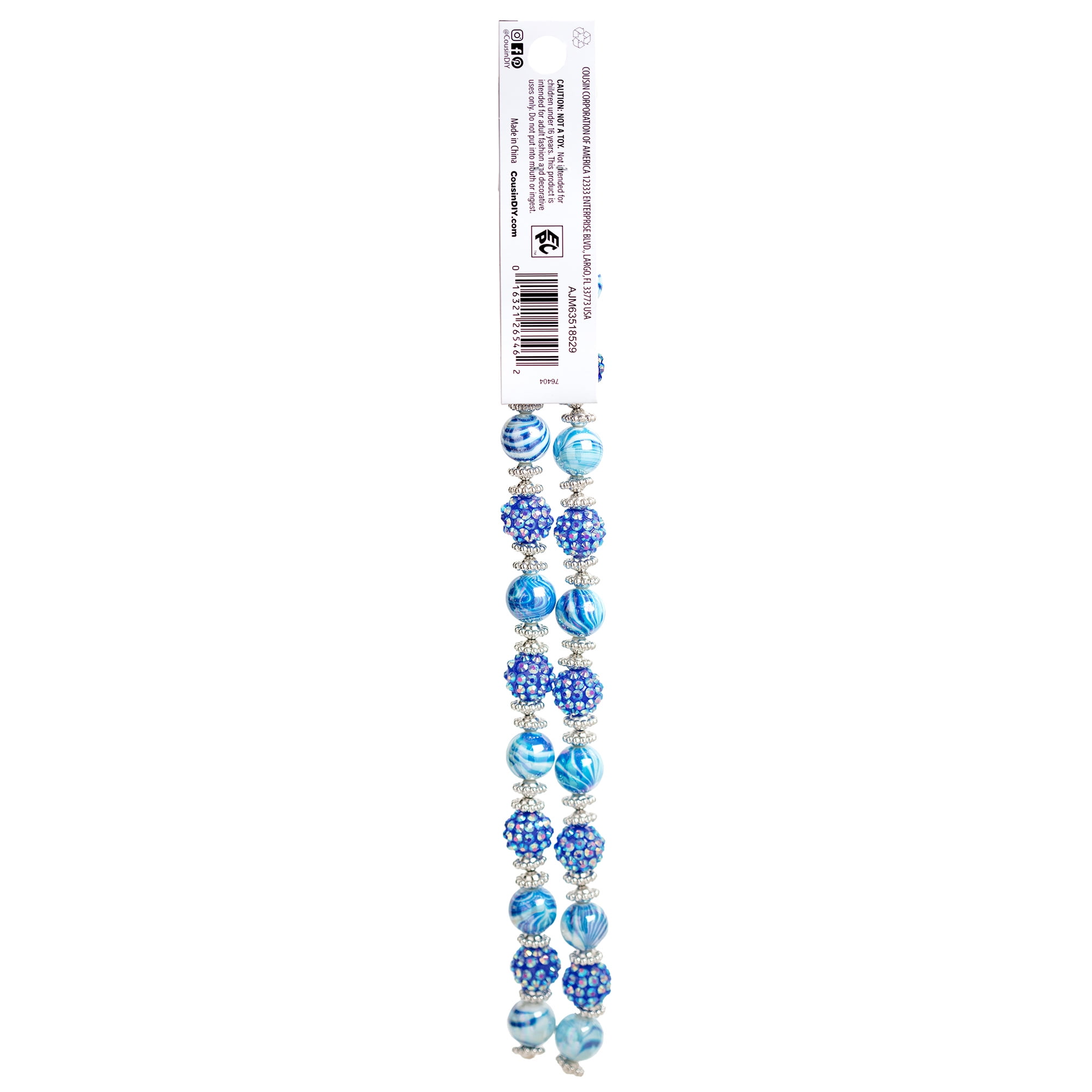(2 pack) Cousin DIY Acrylic Shambala Bead Strand, Blue AB/White, 17 in, 54 Piece, Unisex, Adult, AJM63518529