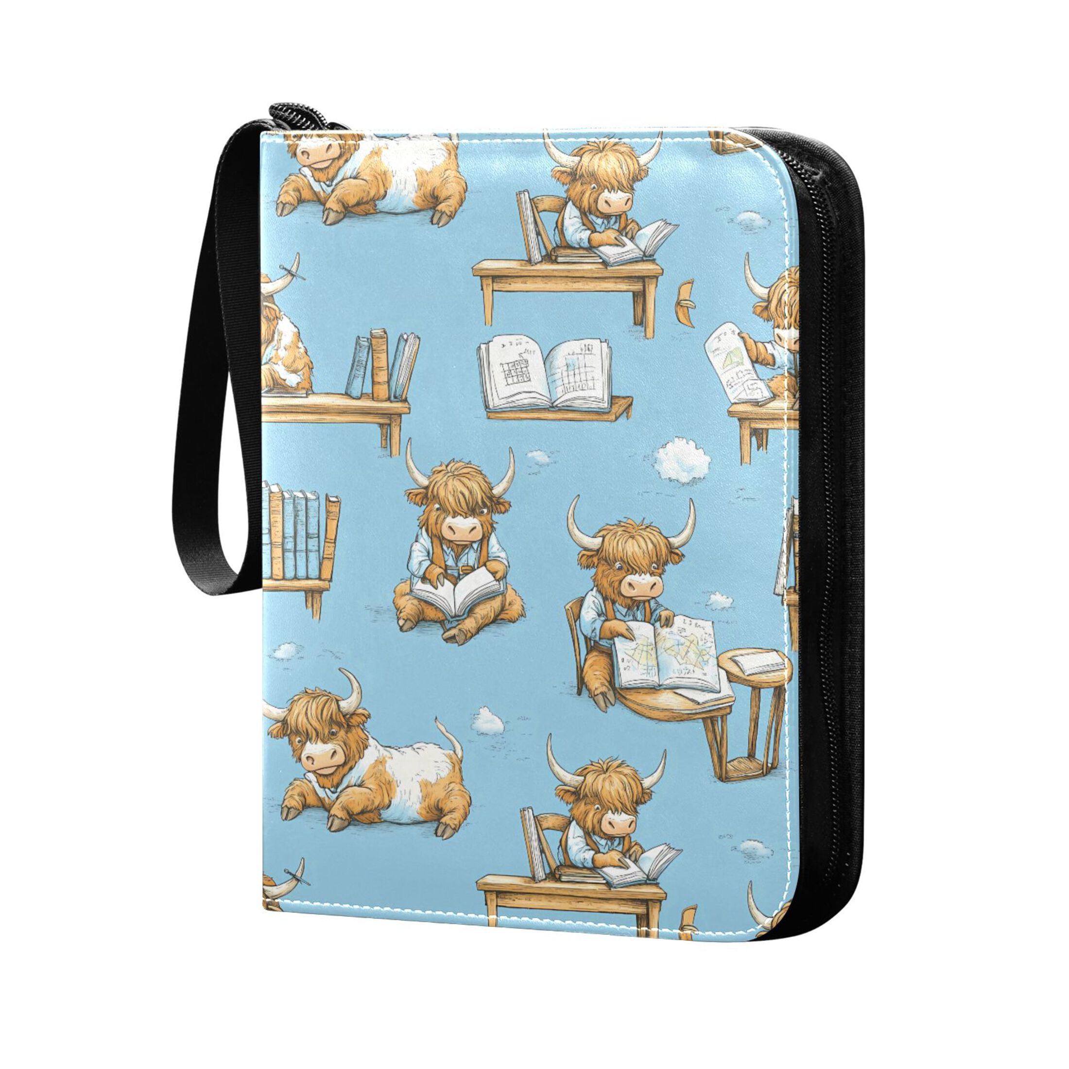 ALAZA Highland Cattle Reading Trading Card Binder 4 Pocket Cards Collection Album 400 Folder Holder
