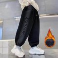 thumbnail image 2 of Pants for Boys -Lined Thickened Thermal Pocket Drawstring Elastic Solid Print Trousers Outdoor Wear 3-4 Years, 2 of 3