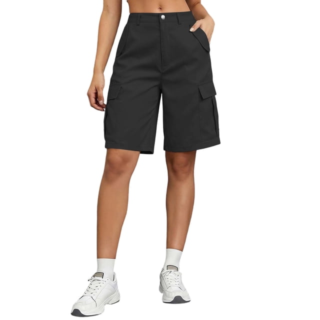 Fsgntruao Womens Casual Cargo Shorts Multi Pockets Button Fly Work Shorts Breathable Summer Outdoor Shorts