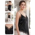 thumbnail image 4 of Deago Women's Summer Satin Lace Cami Tops Spaghetti Strap V Neck Backless Camisole Party Pajamas Asymmetrical Hem Tank Tops (Black, M), 4 of 9