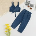 thumbnail image 2 of YuYuBao Toddler Girls Denim Outfits Sets Lace Up Tank Tops with elastic waist pants Summer Casual Two Piece Baby Girls Clothes Sets, 4-5 Years, 2 of 9