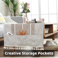 thumbnail image 2 of Nappe, Nappes pour Tables Rectangulaires Rustiques de Ferme, Housse de Table Basse en Coton Lin Imperméable avec Poches et Pompon Décoration de Table Basse de Salon-R-20 x 57 Pouces, 2 of 7