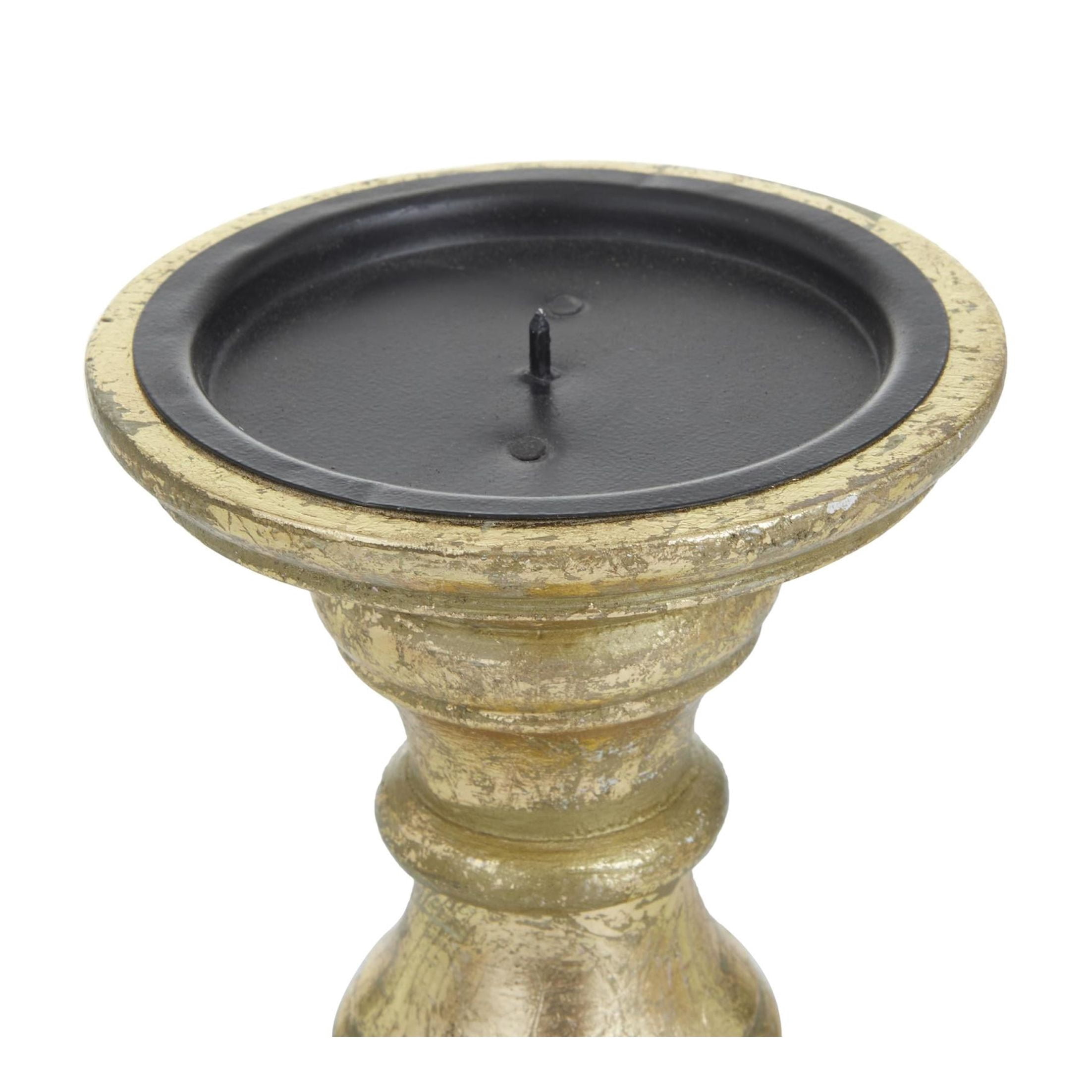DecMode 3 Candle Gold Mango Wood Turned Style Pillar Candle Holder, Set of 3