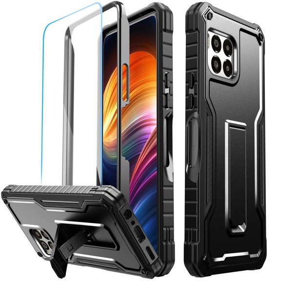FITO For T-Mobile Revvl 7 Pro 5G Case, Phone Case with Screen Protector and Kickstand (Black)