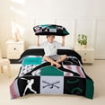 thumbnail image 2 of Castle Fairy Baseball Collage Twin Duvet Cover, Sport Theme Checkered Twin Bedding, Teal Red Black,Black Reversible,2pcs,1 Duvet Cover and 1 Pillowcase, 2 of 6