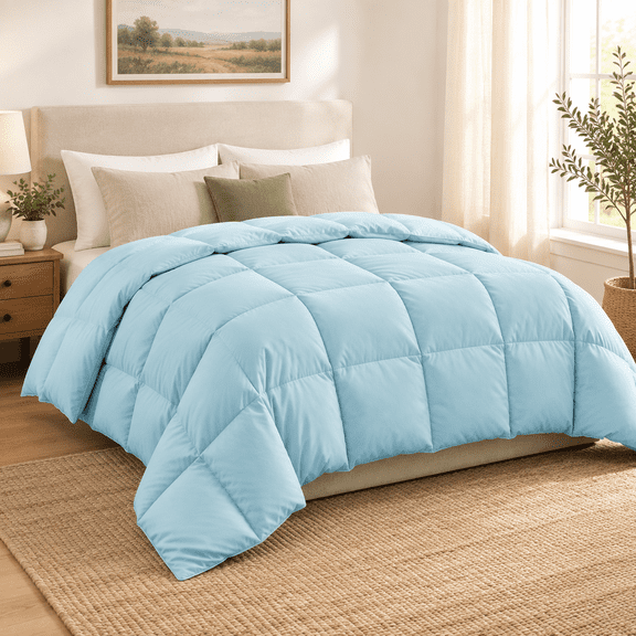 Blue Full/Queen Lightweight Down Blend Comforter for Hot Sleepers
