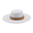 thumbnail image 3 of Beach Hats for Women Unisex Wide Brim Studded Belt Wool Cowboy Hat Winter Warm White One Size, 3 of 4