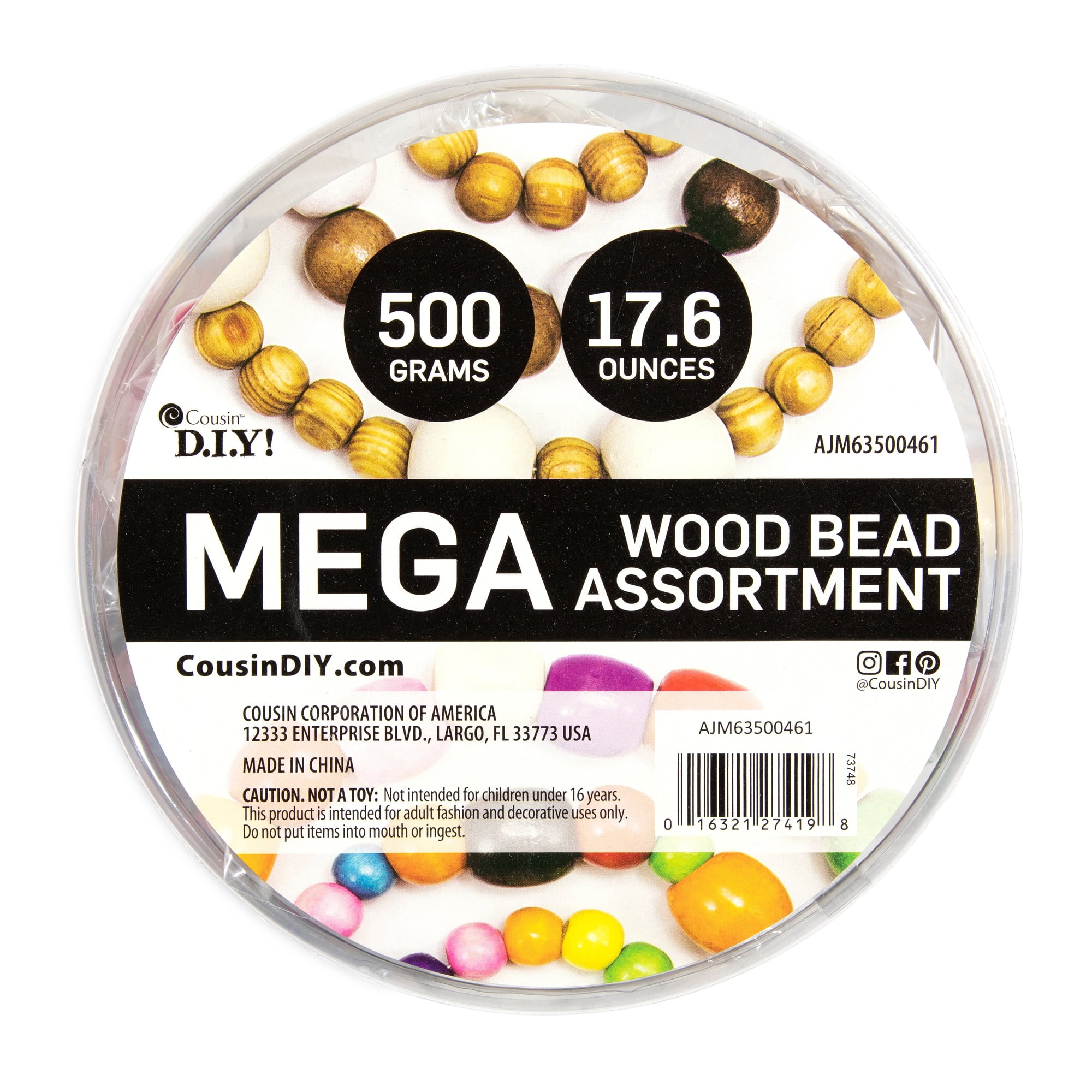 Cousin DIY Mega Assorted Wood Beads, 500 Pieces, 17.6 oz for Adult and Teen Crafting