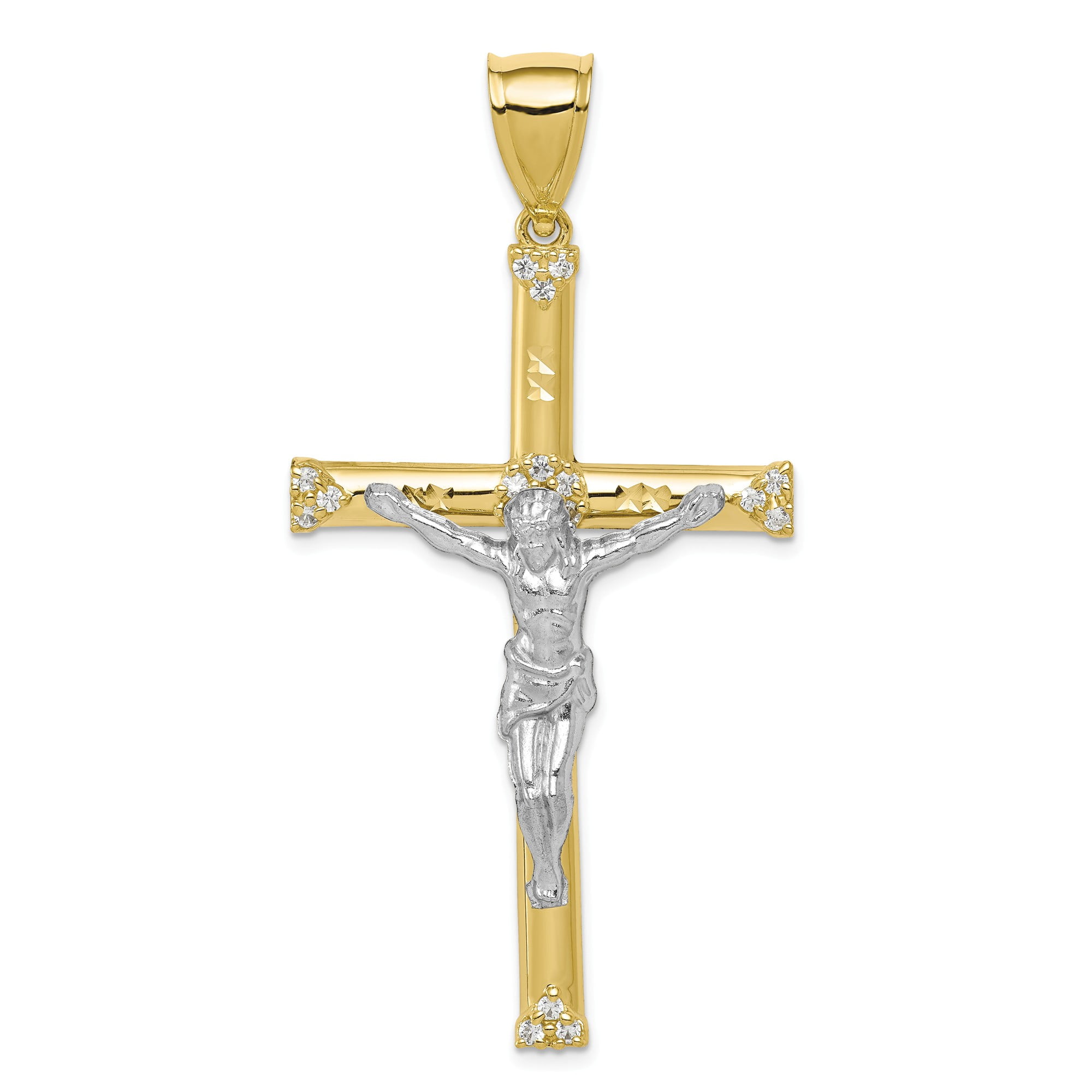 10K & Rhodium Crucifix Pendant 